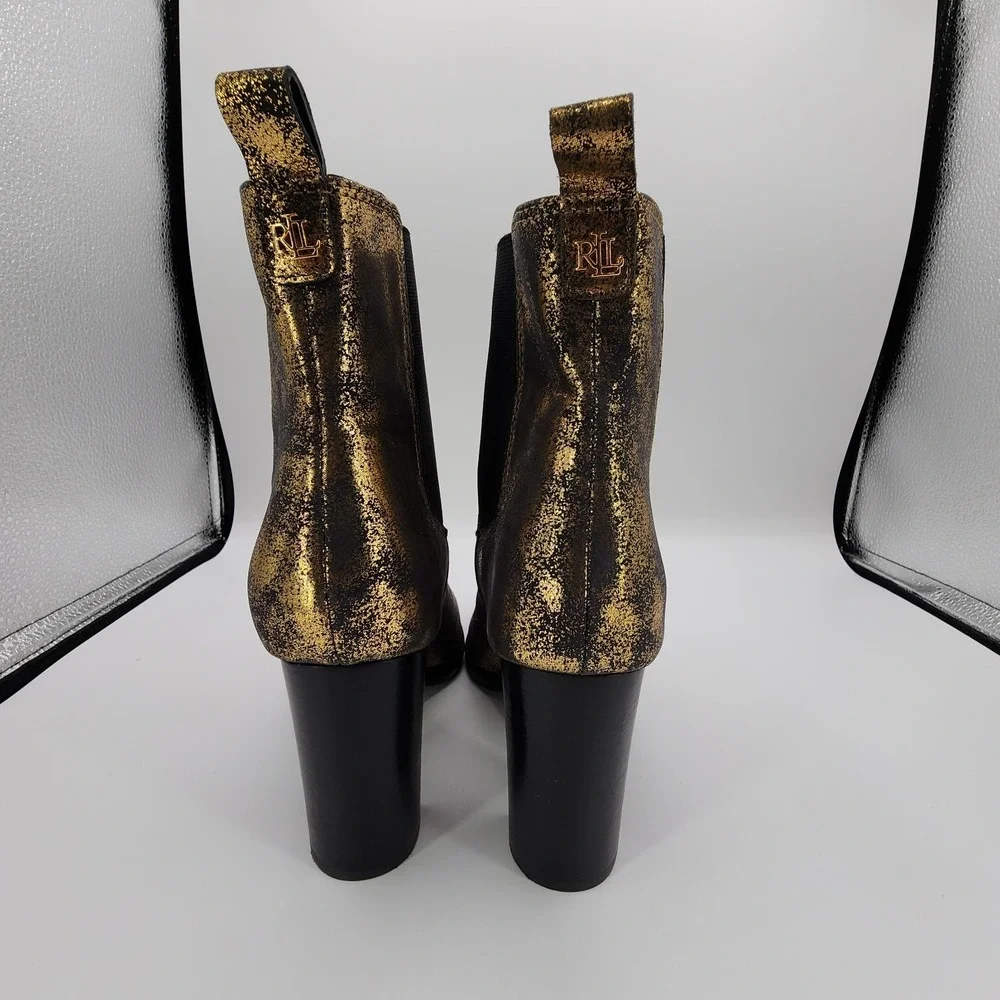 Lauren Ralph Lauren Mylah Stretch Gold Bronze Ankle‎ Boots Womens 8B NEW No Box